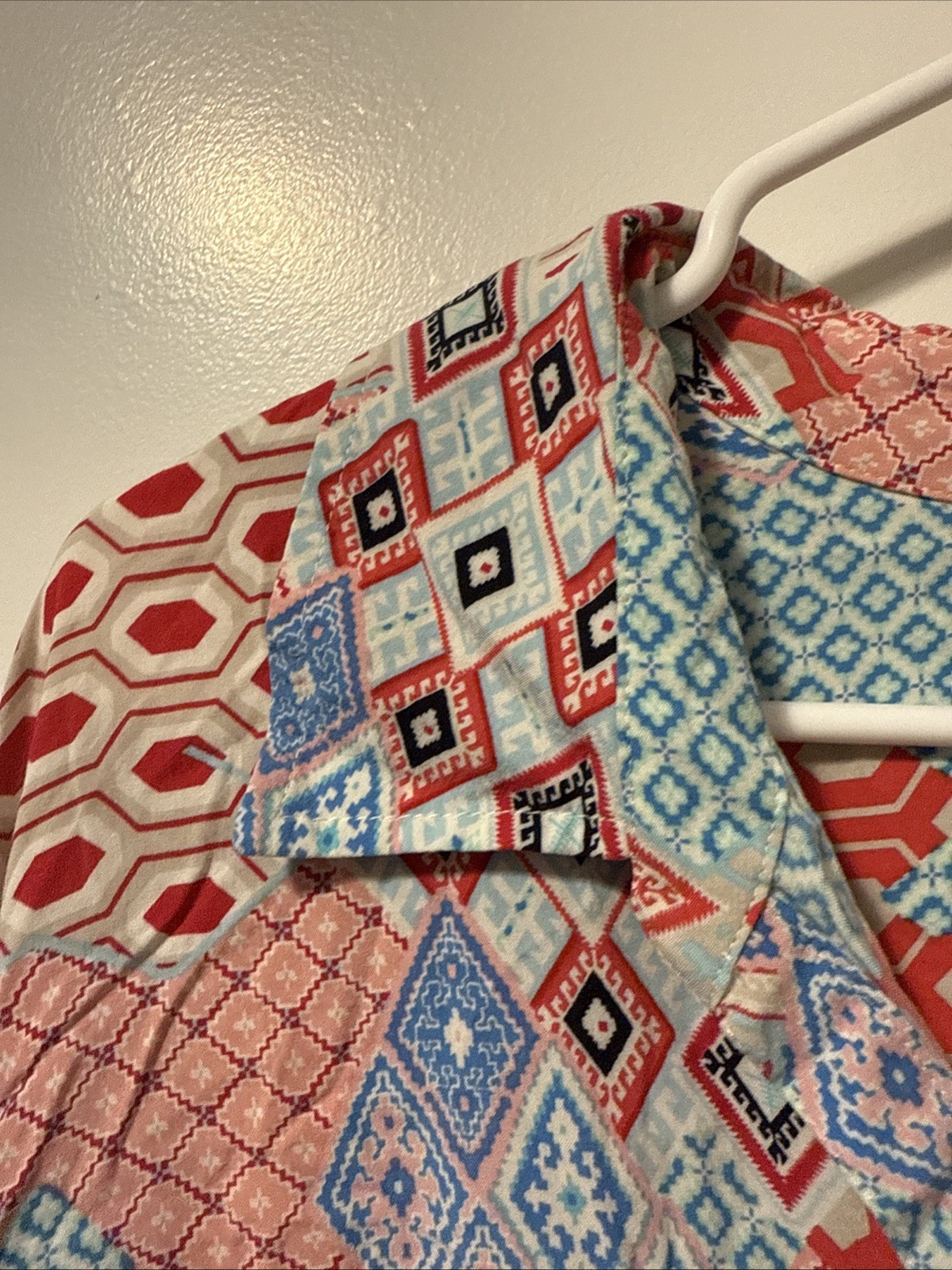 Talbots Red Blue Mixed Print Patchwork Popover Tu… - image 3