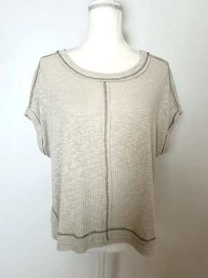 Blu Pepper Womens Knit Top Size S Beige Scoop Neck Short Dolman Sleeves Slit Hem