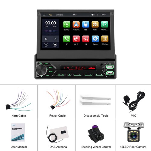 DAB+ 7" 1 DIN Motorised flip Autoradio mit carplay Androidauto USB BT MP5 +Kam - Bild 2 von 24