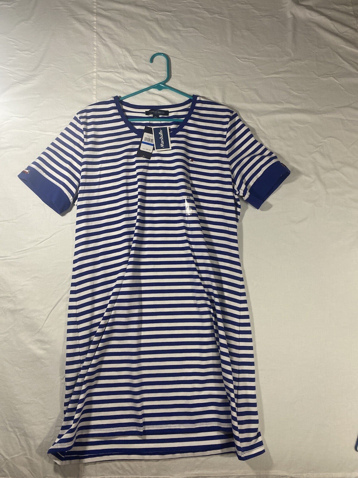 Tommy Hilfiger Navy-White Striped Stretch Cotton Dress for Women Size XL