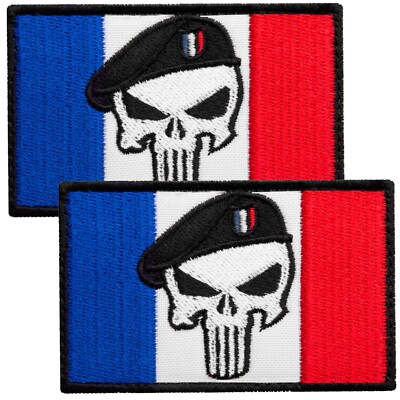 2-Pcs France Flag and Dead Skull on French Flag Embroidered Patch