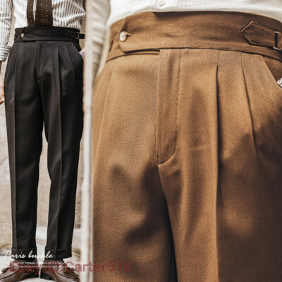 Winter Men's Paris Buckle Pleated Trousers Naples Pants Casual