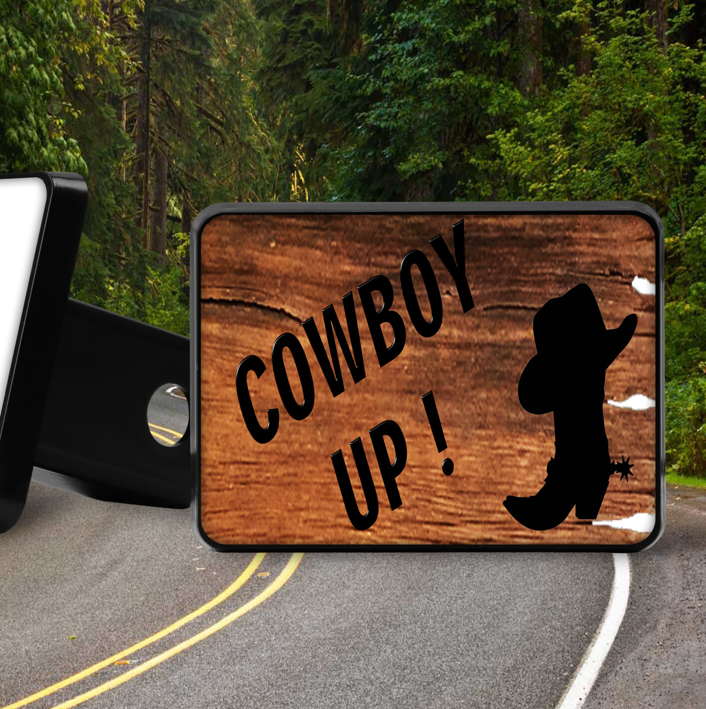 Western Wood Look COWBOY UP   new Trailer Hitch Cover Plug