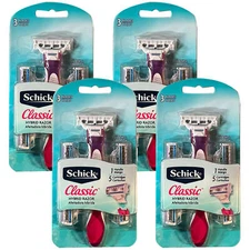 Pack of (4) New Schick Classic Hybrid Razor 1 handle 5 cartridges with 3 blades