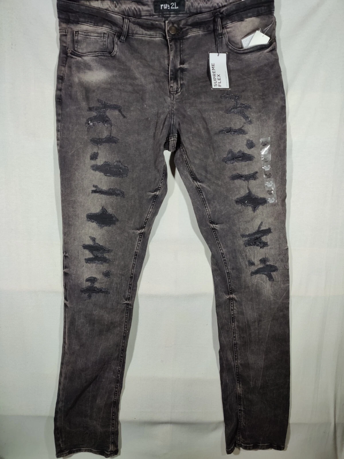 Jean homme Rue21 38x32 empilé skinny suprême flex vieilli moyen délavé noir