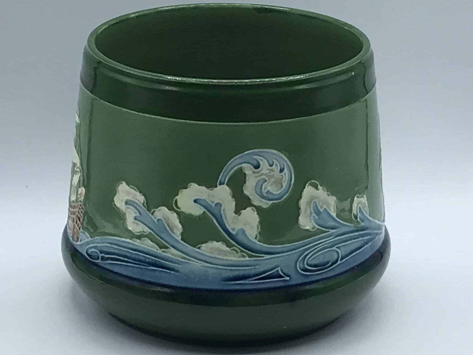 Antique Majolica Eichwald Tube Lined Pottery Nautical Planter 6.5" MADE