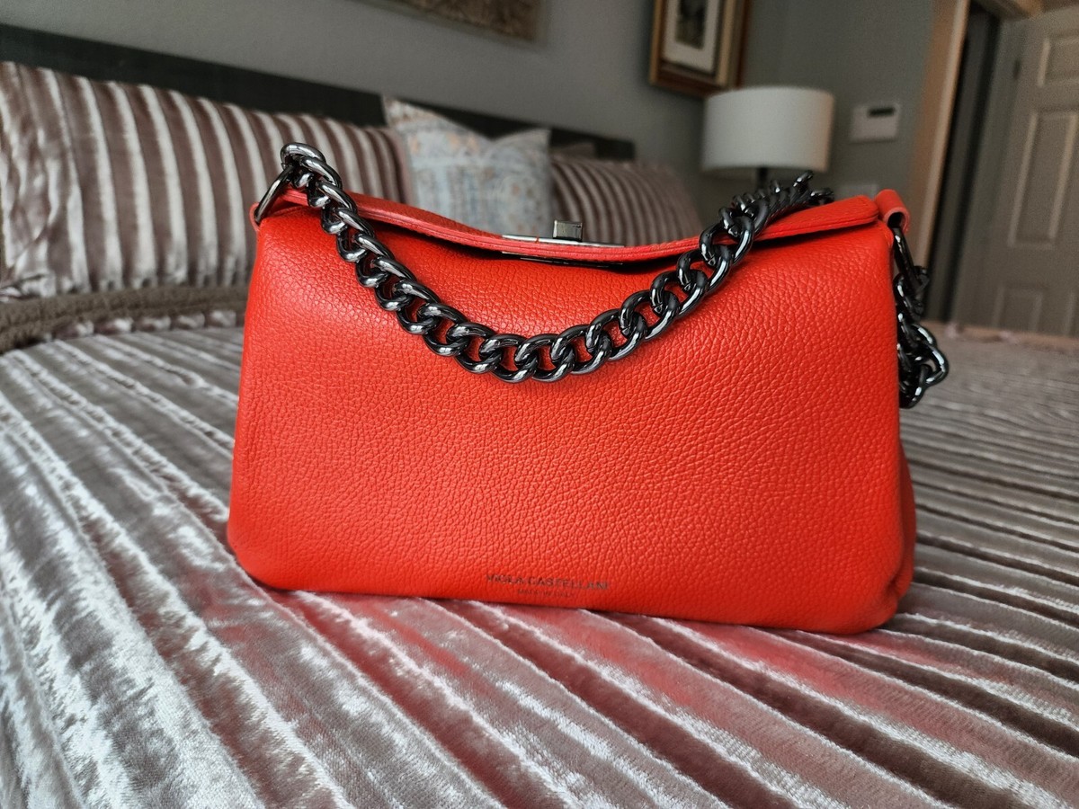 Viola Castellani Italian Orange Handbag Pebbled Leather  display picture 2