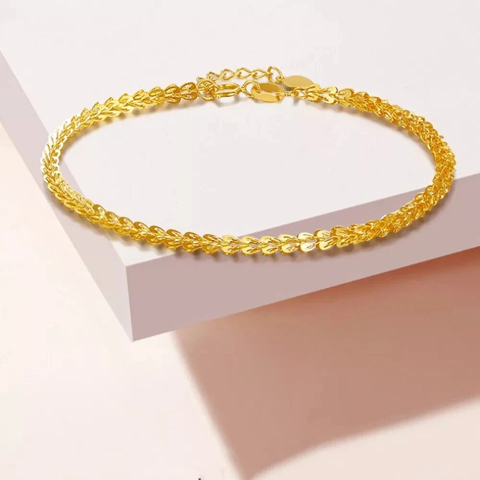 18K Solid Gold Phoenix Tail Chain Bracelet Heart Beautiful Charm Jewelry 7.1" - Image 3 of 4