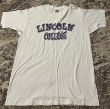 Vintage Lincoln College Spellout Shirt Single Stitch FOTL Size XL Made In USA