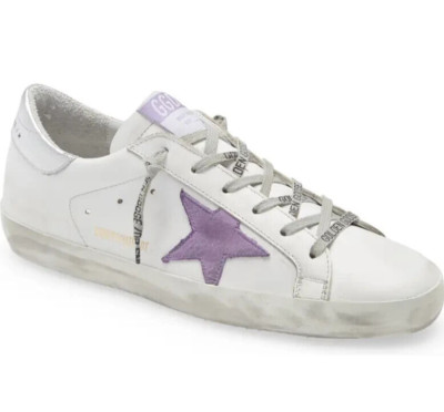 GOLDEN GOOSE SUPER-STAR LOW TOP WOMEN'S SNEAKER WHITE/LAVENDE/SILVER SZ 9US/39EU