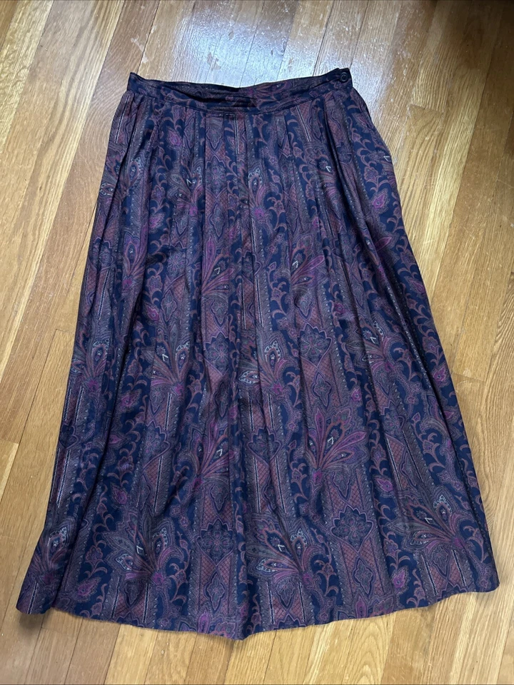 Maxi Falda Vintage Woodward Años 60/70 100% Algodón Plisada Estampado Paisley Talla 12 Foto 3 de 4