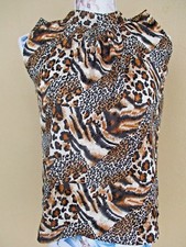 Vtg Leopard Animal Print Tank Pleated Keyhole Open Back Size M