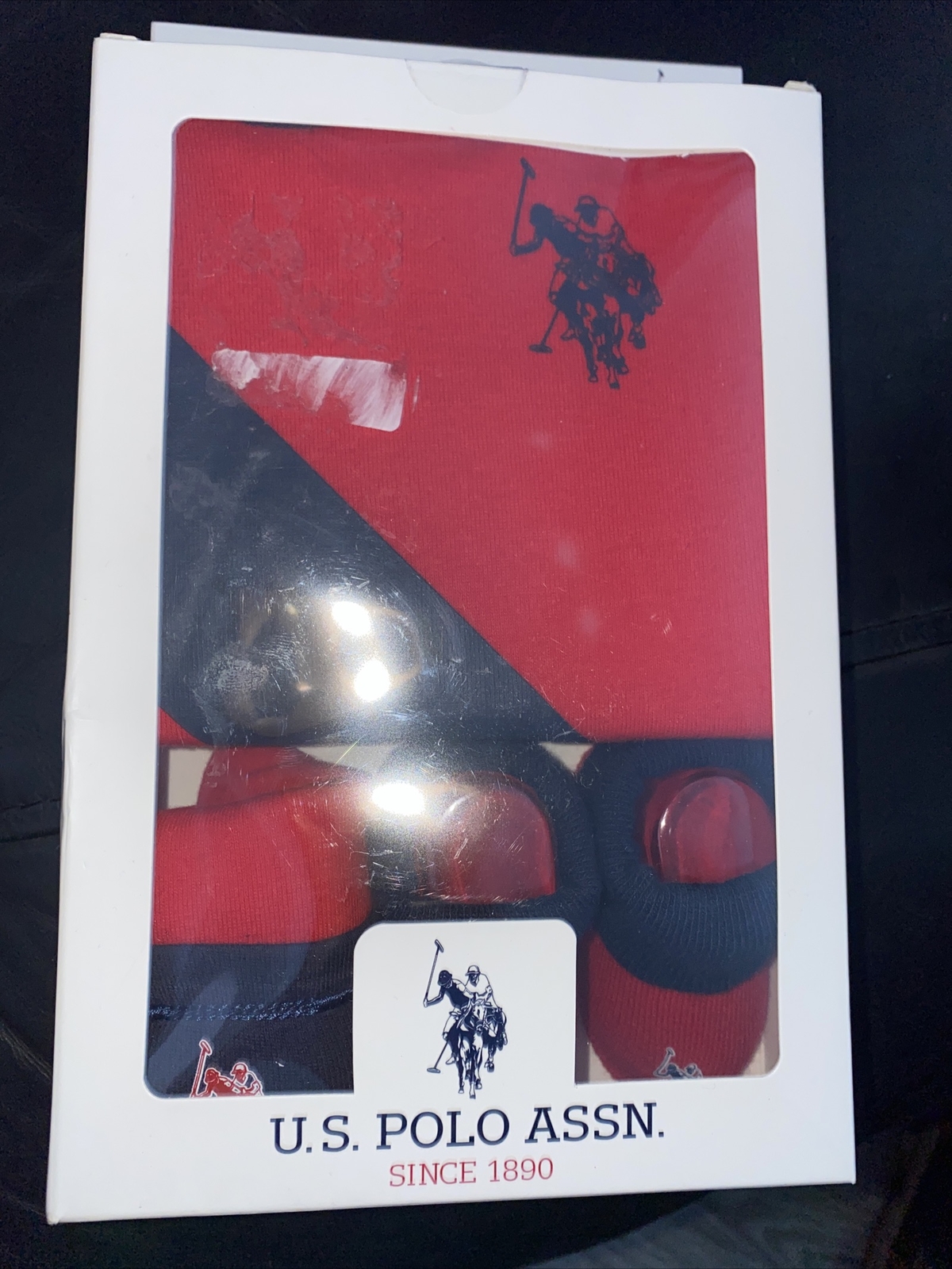 PONY Baby Boys US Polo Assn Hat Vest Booties Set Crib Shoes Baby Age 0 6 Months Boxed