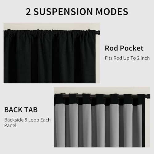 Leinen 100 % Out Vorhänge 96 Zoll Länge 2 Paneele 52" B x 96" L (2er Pack) schwarz - Bild 3 von 6