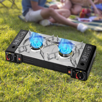 #ad Portable Camping Stove Auto Ignition Cooktop Dual Burner Propane Gas Stove Black $40.59