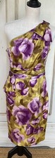 DAVID MEISTER  STUNNING Floral Print COCKTAIL DRESS. One Shoulder Silky Size10