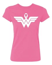 Superhero Ribbon White Logo - Breast Cancer Awareness Support Women's T-Shirt