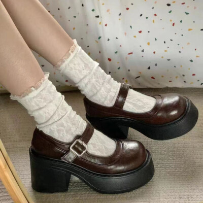 Japanese College Girls Mary Janes High Heels Womens School JK