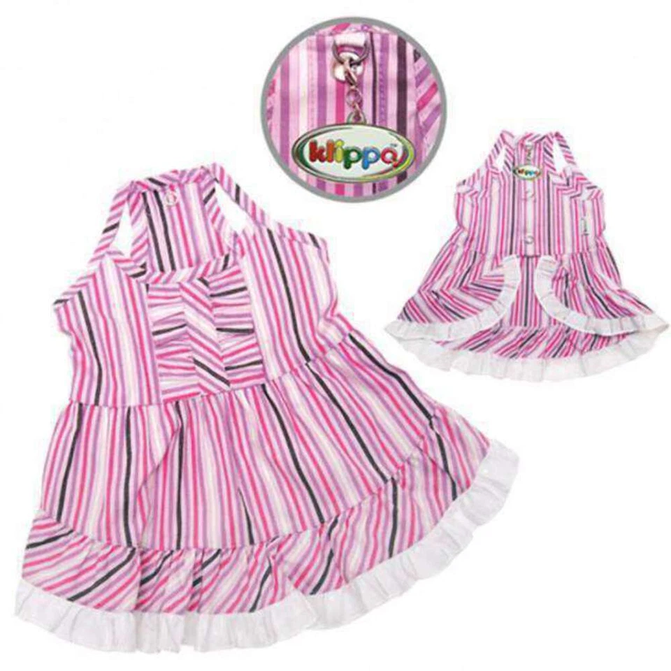 Elegant Pink and Purple Striped Dog Dress with Ruffle By Klippo - Image 2 of 3