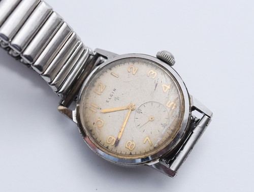 Vintage ELGIN Stainless Steel Manual Wind Watch Men's AS IS TICKS