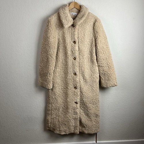 Reformation Coat Jacket L Button Front Ivan Camel Tan Sherpa Fuzzy Women’s NWT - Picture 2 of 11