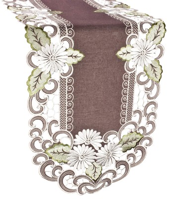 Embroidered Table Runner With Daisy Flowers On Brown 15 By 34 Inch Machine ...