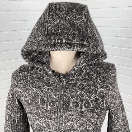Athleta Jacket Women 2XSmall Gray White Zip Soft Knit Comfy Hoodie Mid length - Picture 2 of 13