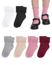 Ruffle Socks for Girls Kids Toddler Turn Cuff Socks 4-6 Years Assorted