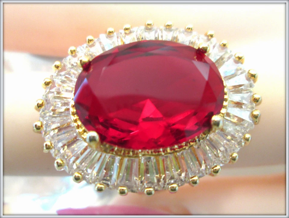 Ruby oval cut 9k oval cut gemstone 14k Italian gold filled ladies ring size 8 - Image 2 of 4