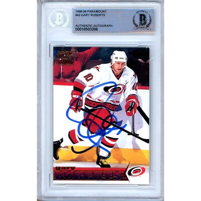 Gary Roberts Signed 1998-99 Pacific Paramount #42 Beckett BAS Hurricanes Auto