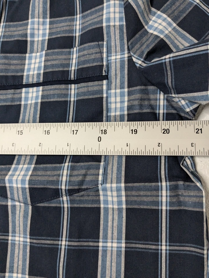 Stafford Pajama Shirt Men's S Navy Blue Plaid Short Sleeve Shirt Only - Image 4 of 4