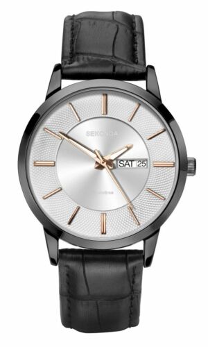 Reloj Sekonda para hombre con fecha de día y correa de cuero negro - Imagen 10 de 13