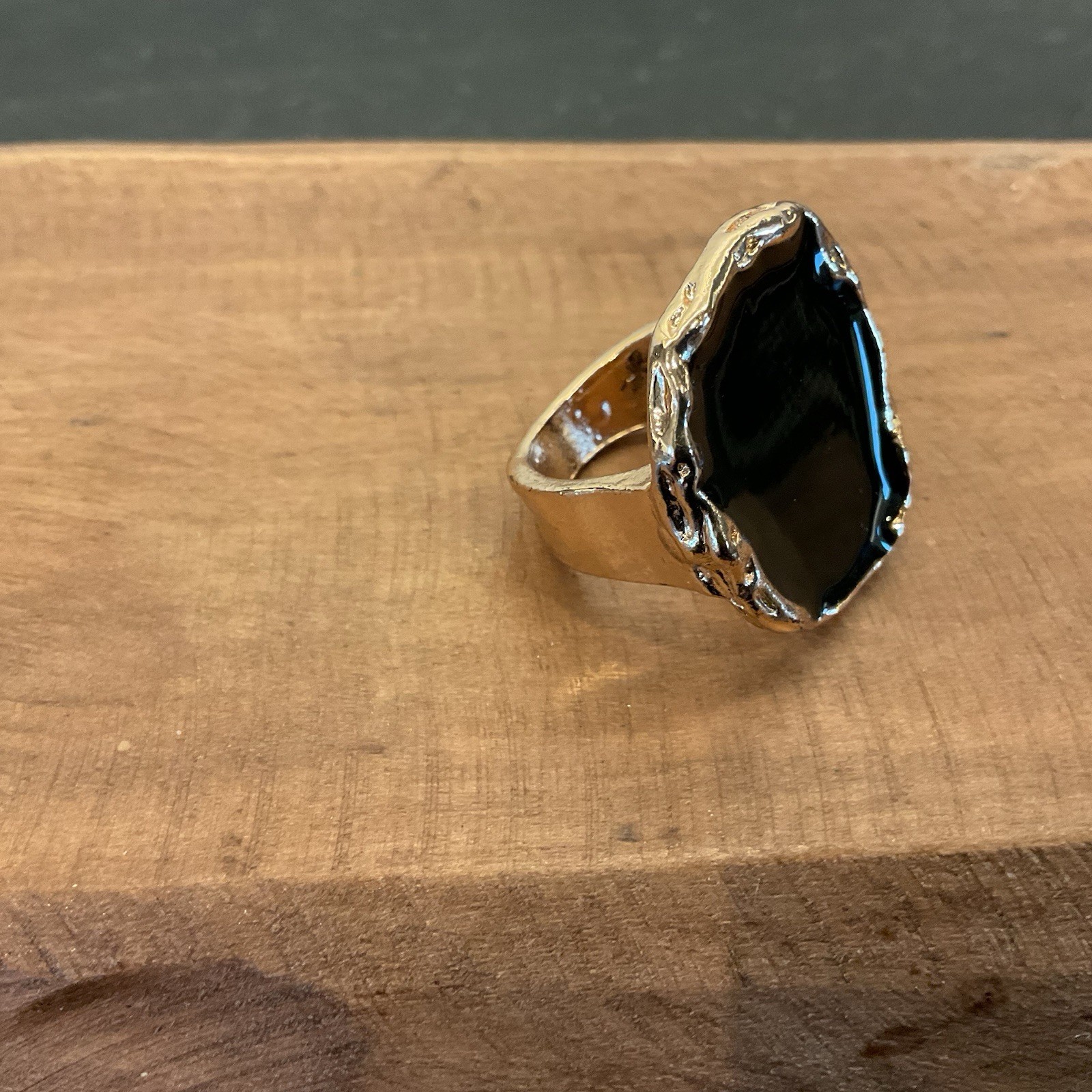 Gold Tone Statement Ring With Irregular Shaped Bl… - image 6