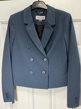 Calvin Klein Blue Cropped Double-Breasted Jacket Women S Size 8 Brand New