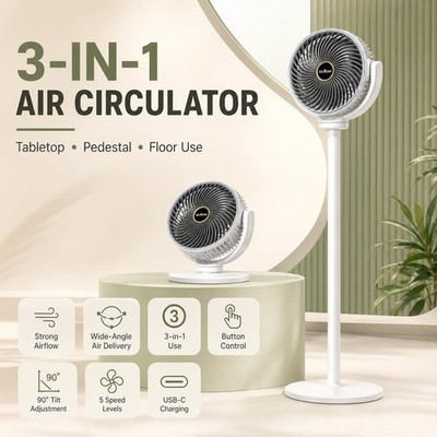 Standing fan, quiet , USB-C, 5 speeds, portable 3-in-1 air circulation fan
