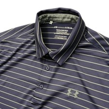 Under Armour Playoff Polo Mens Large Core Stripe Navy Blue Golf Casual Stretch