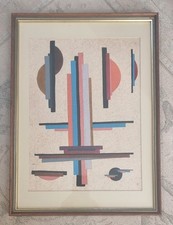 BORIS ALEPKOW quadro originale astratto Bauhaus. Guazzo su carta straccio. Incorniciato