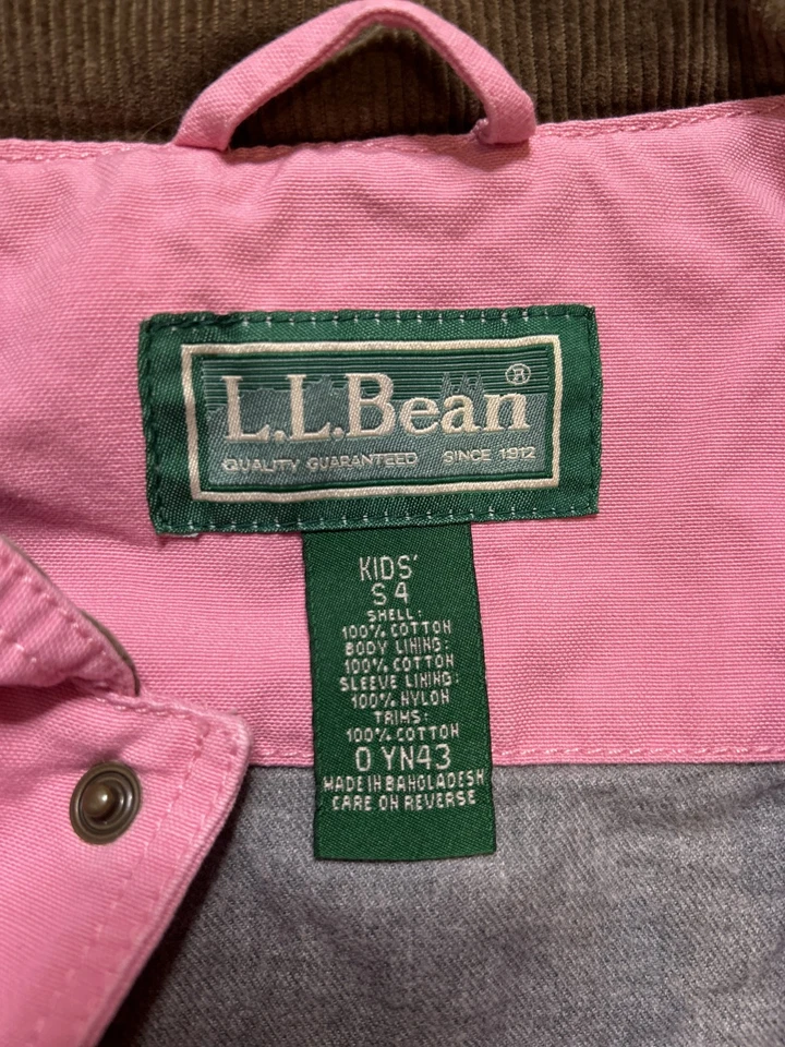 Abrigo Chaqueta LL BEAN Niñas Pequeño 4 Rosa Lona Tareas Pana Cuello Forrado Foto 2 de 4
