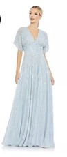 Mac Duggal Powder Blue Embellished V Neck Evening Gown Size 16 $598