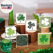 6 Pcs St. Patrick'S Day Wood Signs Rustic Shamrock Standing Blocks Decor for Hom