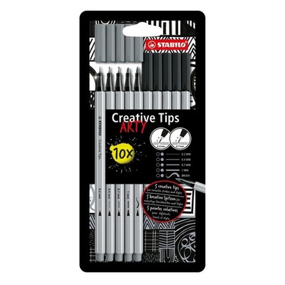 STABILO 10er Pack Creative Tips Multi-Liner-Set ARTY schwarz mittelgrau 0,7 0,4