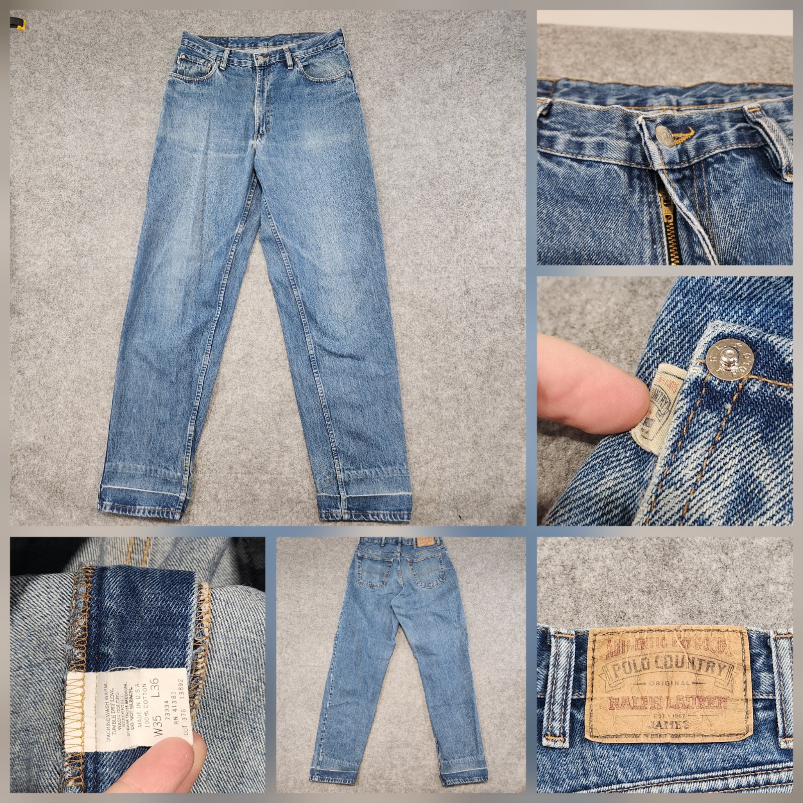 VTG 90s Polo Country Ralph Lauren Mens 35x36 USA Made James Blue Denim Jeans