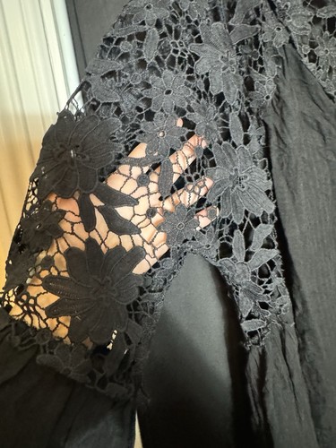 Black Top Whimsigoth Boho Festival Romantic Lace XL Bell Sleeve Fairy Grunge - Picture 6 of 9