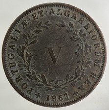 1867 Portugal V 5 Reis Coin | Fine Collectable Grade