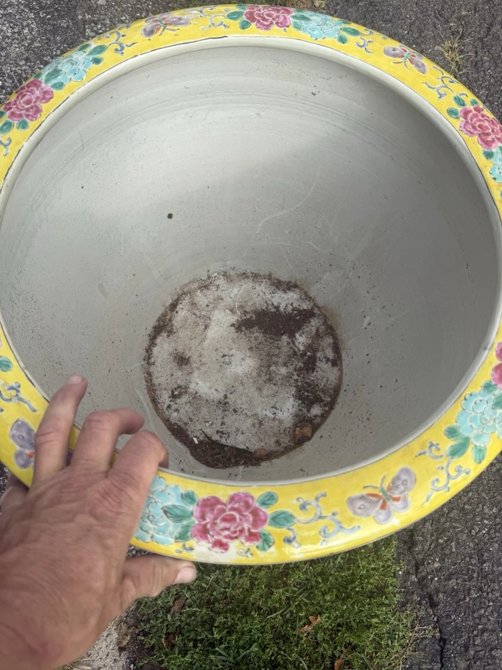 HUGE Vintage antique 20” Nipon Japan yellow butterfly Fish Bowl Planter - Image 3 of 4