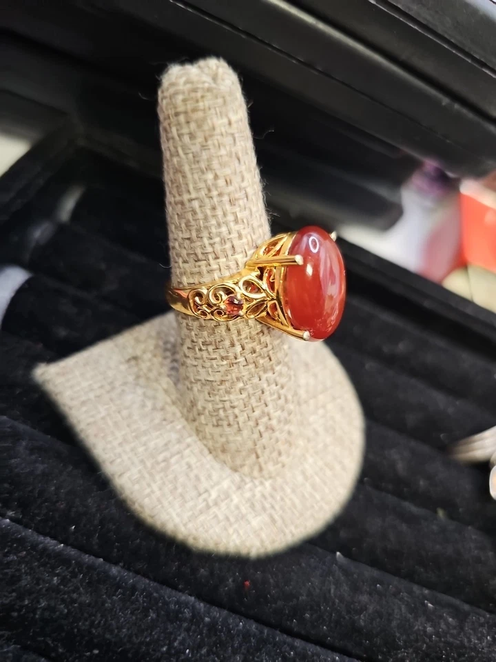 Кольцо размер 7 карис золотистый красный агат гранаты - Изображение 4 из 4