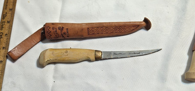 J. Marttiini Finland Fish Filet Knife with Leather Sheath, Signed Blade