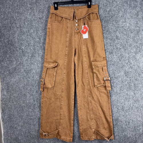 Cider Jeans Damen Größe M Sattelbraun Cargo Weites Bein Sichtknöpfe