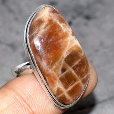 925 Silver Plated Sunstone Jewellery Ring Handmade Gemstone Size Us 10 JW