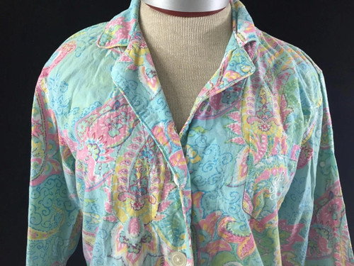 LRL Ralph Lauren pj TOP ONLY size M blue pink paisley floral shirt button up - Picture 2 of 6